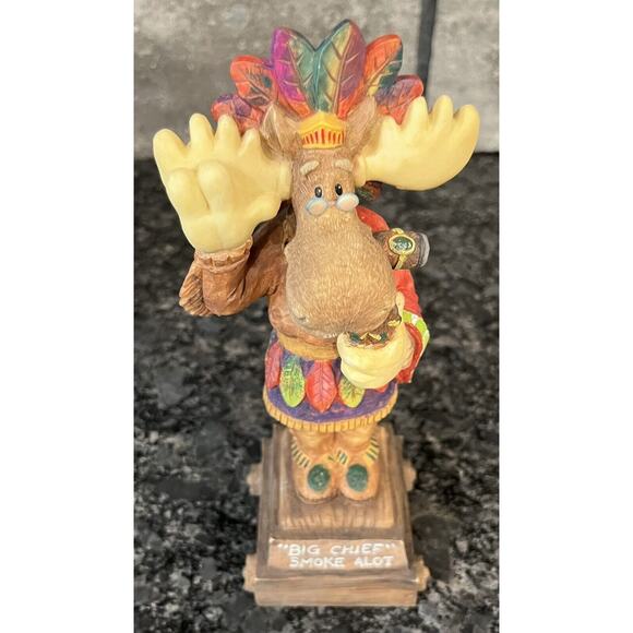 Enesco Moose Creek Crossing “Big Chief Smoke Alot” 1997 Musical Moose #282278 - Picture 6 of 7